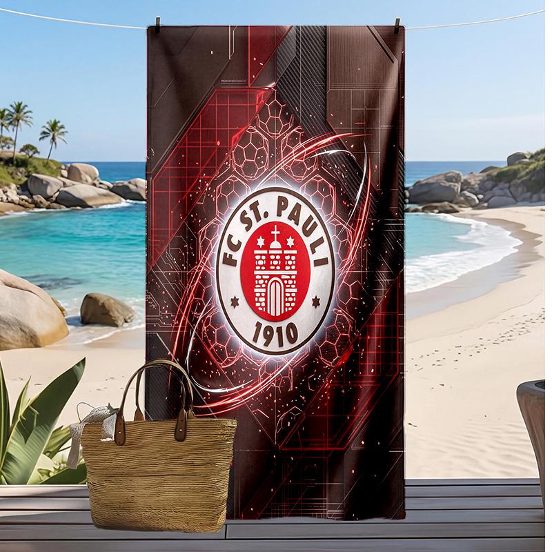 FC St. Asciugamano da Spiaggia con Stampa Calcio Pauli, Asciugamano Grande Morbido Asciugatura Rapida per Spiaggia Campeggio Nuoto