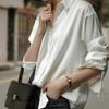 White Women's Retro Hong Kong Style Loose Satin Drape Shirt