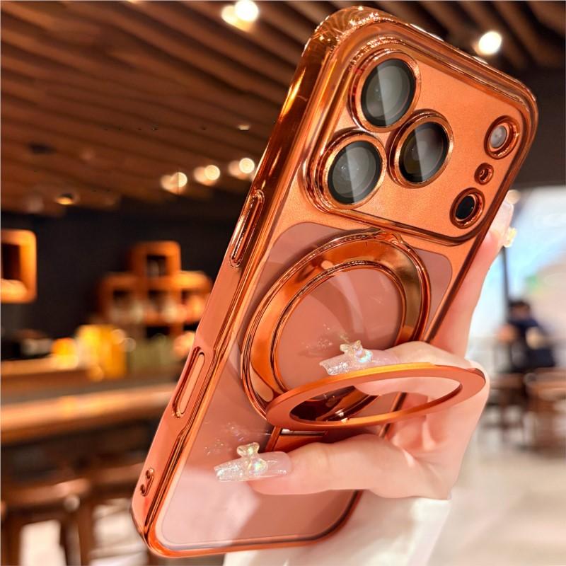Plating Magnetic Ring Stand Case For iPhone 17 Air 16 15 14 Plus Pro Max Case Shockproof Wireless Charge For Magsafe Cover