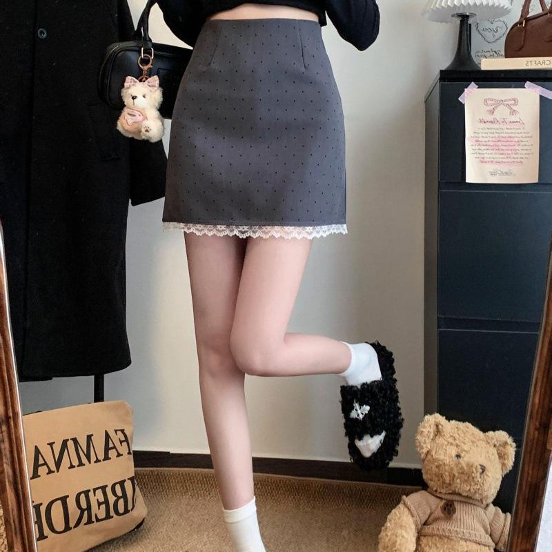 Lace Patchwork Polka Dot High Waist A-Line Skirt - Spring/Summer Anti-Exposure Slimming Hip-Hugging Style for Women