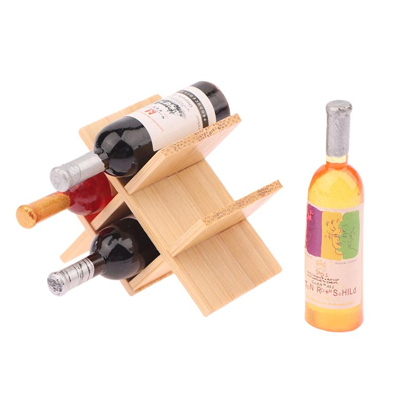 Puppenhaus Zubehör Miniatur Holz Wein Flasche Halter Mini Schaufenster Modell Spielzeug Für Puppe Haus Dekoration