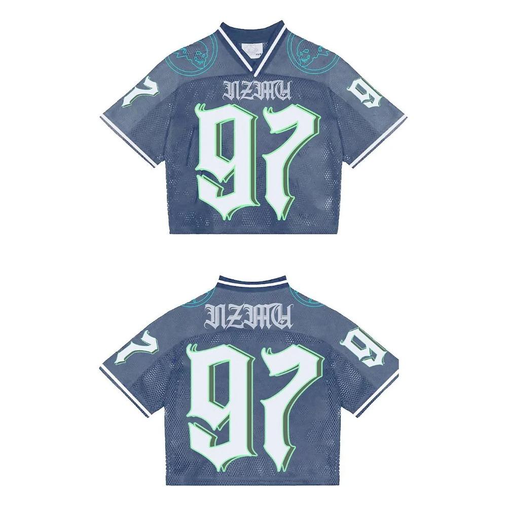 RogueWave Y2K T Shirt American Fashionable Breathable Splicing Loose Football Jersey Streetwear Casual Breathable Unisex Short Sleeve Top