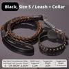 Medium Large Dog Walking Leash Set Braided Cowhide Leather Studded Collar Buffer Spring Solid Adjustable Black