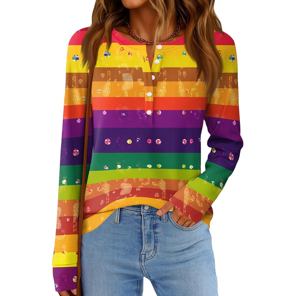 Women's Fashionable Loose Long Sleeved Carnival Printed Casual Top