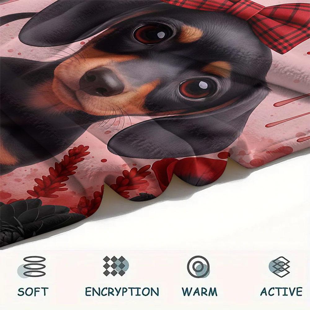 1Pc Dachshund Print Flannel Blanket, High quality Comfortable for All Seasons, Home Decor, Warmth and Comfort, Perfect for Christmas Gifts