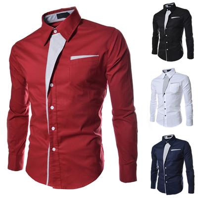 Herren Mode Lässig Langarm Schmal Geschnitten Farbe Anzug Hemd Oberteil Bluse