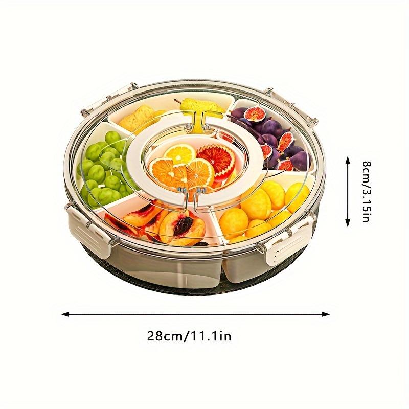 Round Plastic Rotating Snack Tray with Lid, Food Storage Organizer with Food Contact, Suitable for Families, Parties, Weddings and Festivals