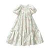 Girls' Stylish Puff Sleeve Floral Summer Dress - Princess Beach Holiday Style