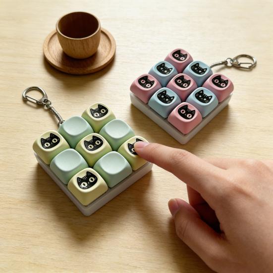 9-Key Black Cat Fidget Keyboard Stress Relief Keyboard Finger Clicker Keychain Office School Travel Decompression Button Sensory Toy