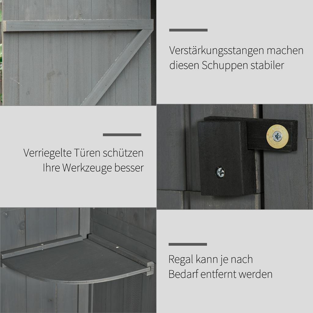 Wooden Garden Shed, Utility Outdoor Small Shed with Lockable Double Doors, Shelves and Roof Hatch, Grey