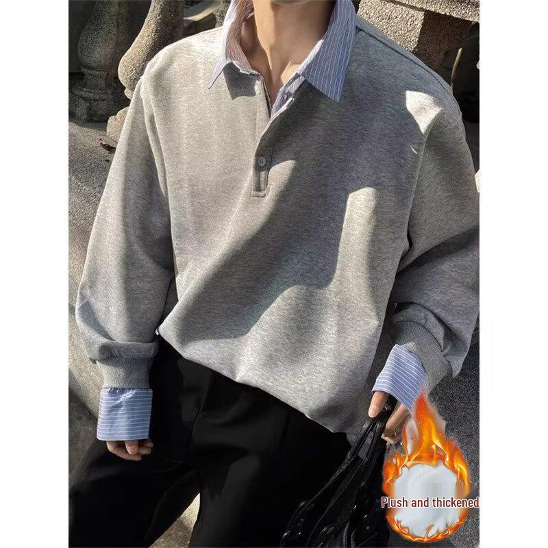 Herren Herbst/Winter Plus Samt Schwergewicht Fake Zweiteiler Kragen Hoodie - Trendiges, Locker geschnittenes Langarm Casual Sweatshirt