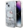 Husă pentru iPhone 14 Hello Kitty Liquid Glitter Charms argintiu