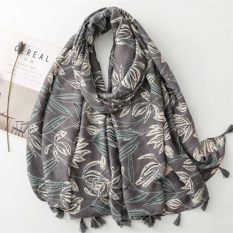 

Cotton New Flower Print Tassel Scarf Shawls Long Head Floral Scarves Hijab Wrap Free