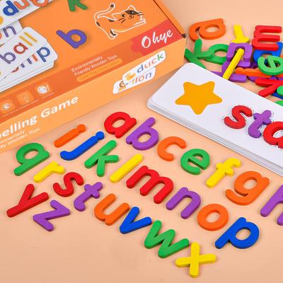 52pcs English Alphabet Words Spelling Game Children Wooden Educational Toys 28pcs Writing Cards Letter Learning Montessori Set