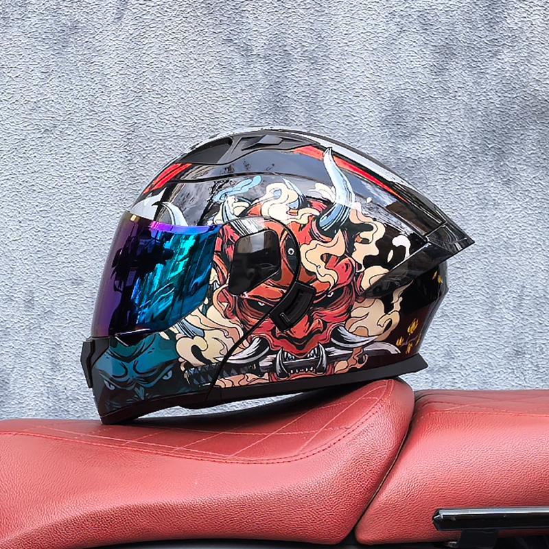 Cyberpunk Style Full Face Helmet DOT Certified Motorcycle Racing Helmet for Street Riding & Motocross