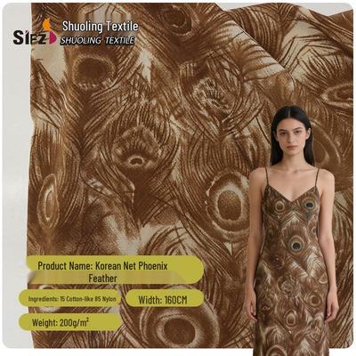 Korean Net Phoenix Feather Flocking Fabric for Spring/Summer Camisole Dresses and Coats
