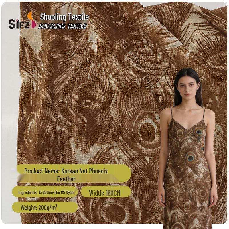 Korean Net Phoenix Feather Flocking Fabric for Spring/Summer Camisole Dresses and Coats