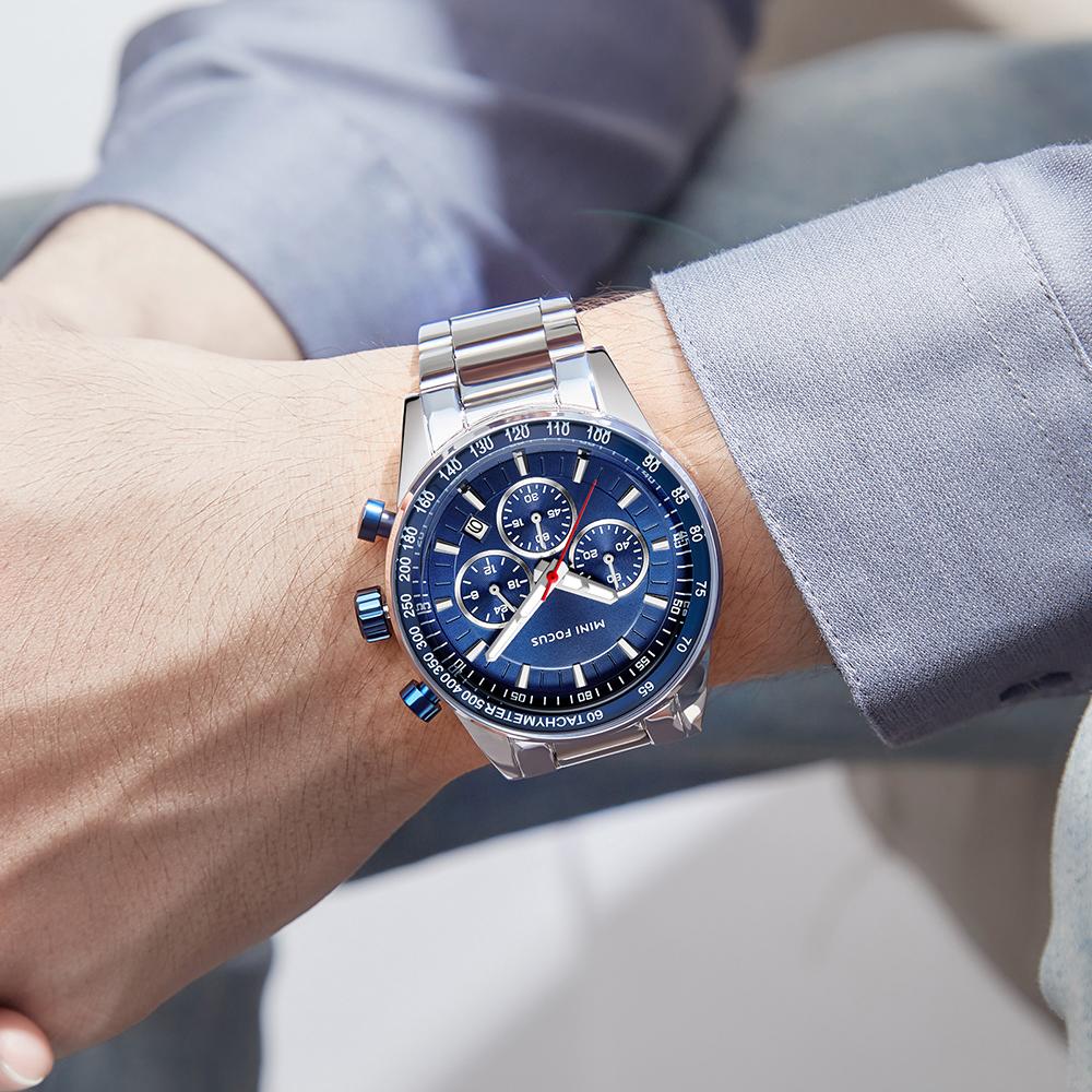 Top luxus s krabičkou MINI FOCUS Brand Business Pánské hodinky Multifunkční kalendář Vodotěsné pánské Quartz hodinky z nerezové oceli