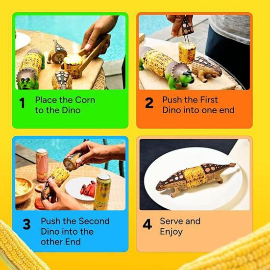 Dinosaur Corn Cob Holders for Kids Adults Reusable Corn Cob Skewers Dinosaur Corn Picks Kitchen Table Decoration