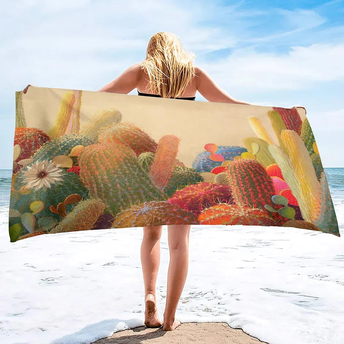 

Extra Large Cactus Pattern Towel Oversized Travel Beach Pool and Bath Towels Extra Large Big Quick Dry Sand Free Swim Towel Bulk W40*H60(CM)