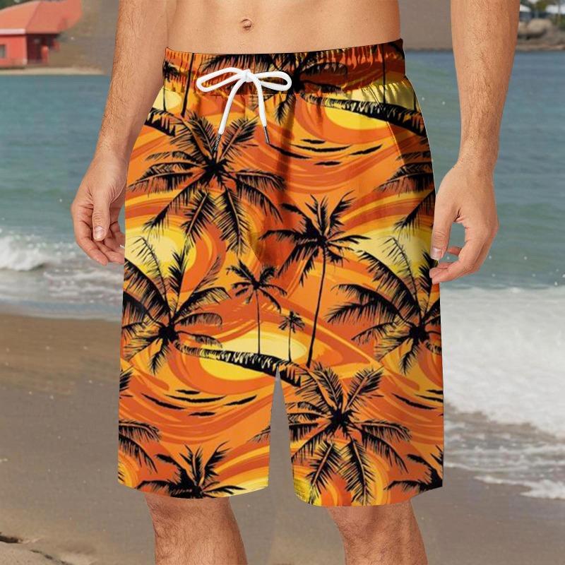 Retro Ethnic Style Graphic Beach Shorts For Men Summer Drawstring Pockets Casual 3D Printed Short Pants Fashion Loose Swim Trunk