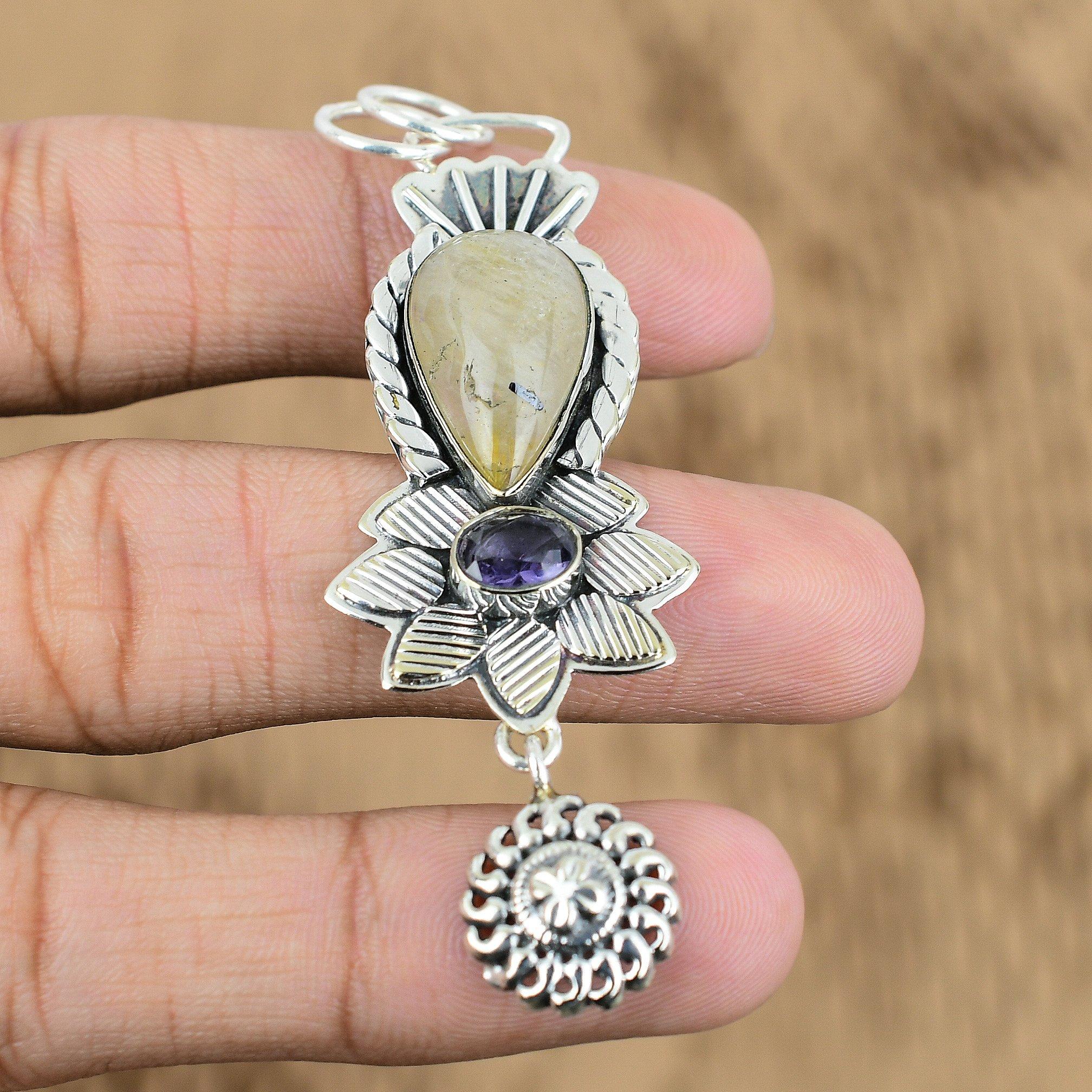 

Natural Golden Rutile Gemstone Pendant 925 Sterling Silver Jewelry For Women
