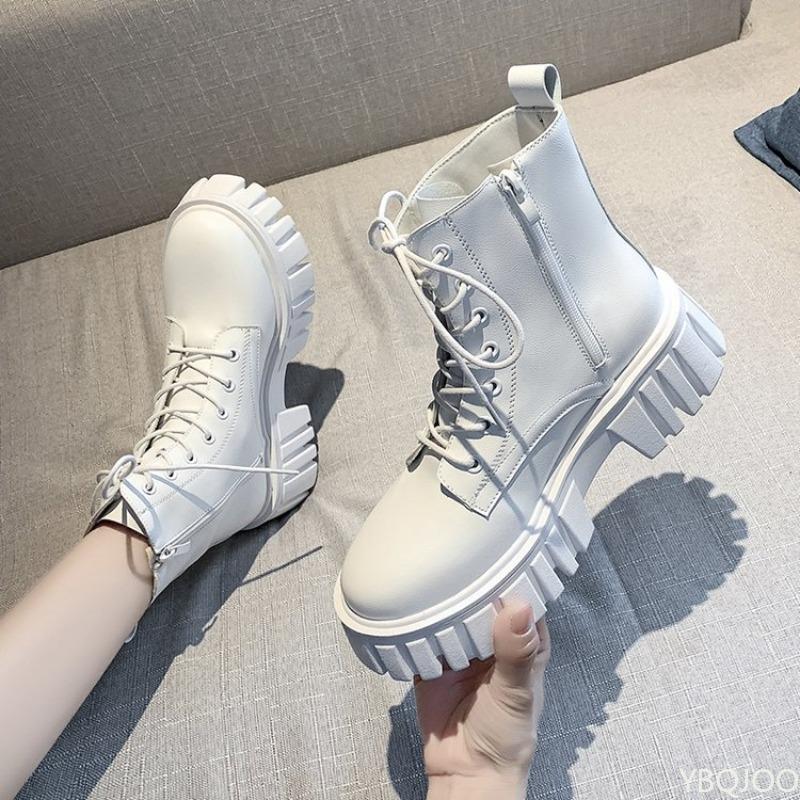 Thick soled lace up boots for women's autumn winter new style comfortable soft soled anti slip wear-resistant women's boots