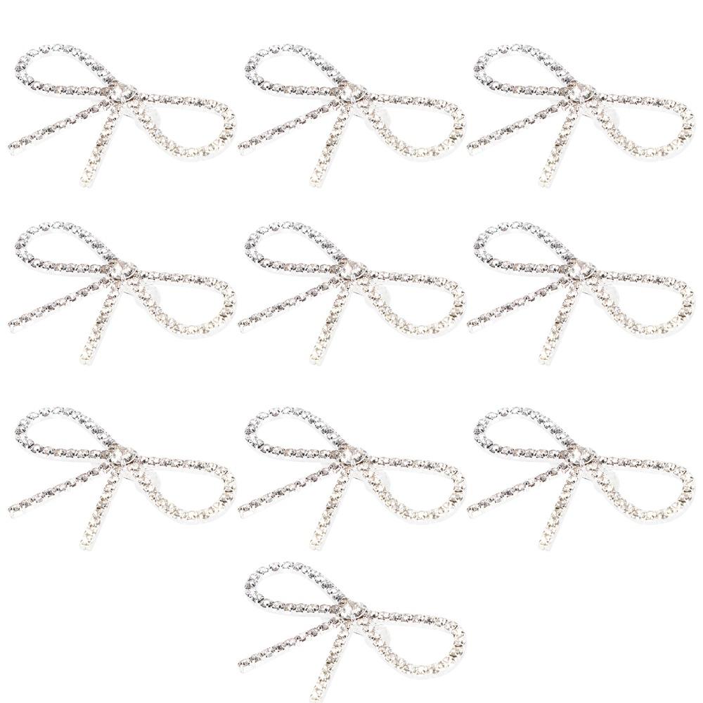 10pcs Silver Tone Bow Brooch Pin Vintage Bowknot Claw Chain Pin Vintage Rhinestone Brooch  For Women