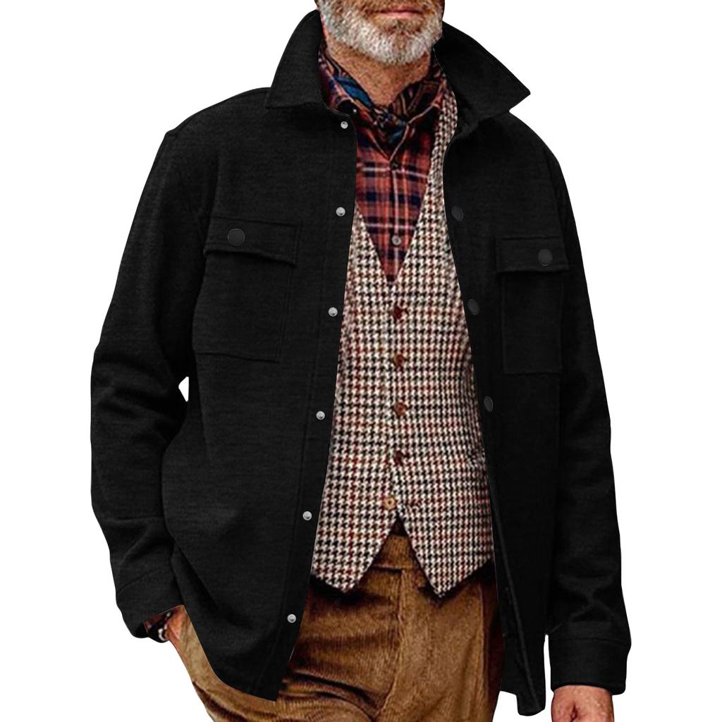 Men's Casual Plus Velvet Lapel Top Single Breasted Double Pocket Solid Color Slim Fit Jacket