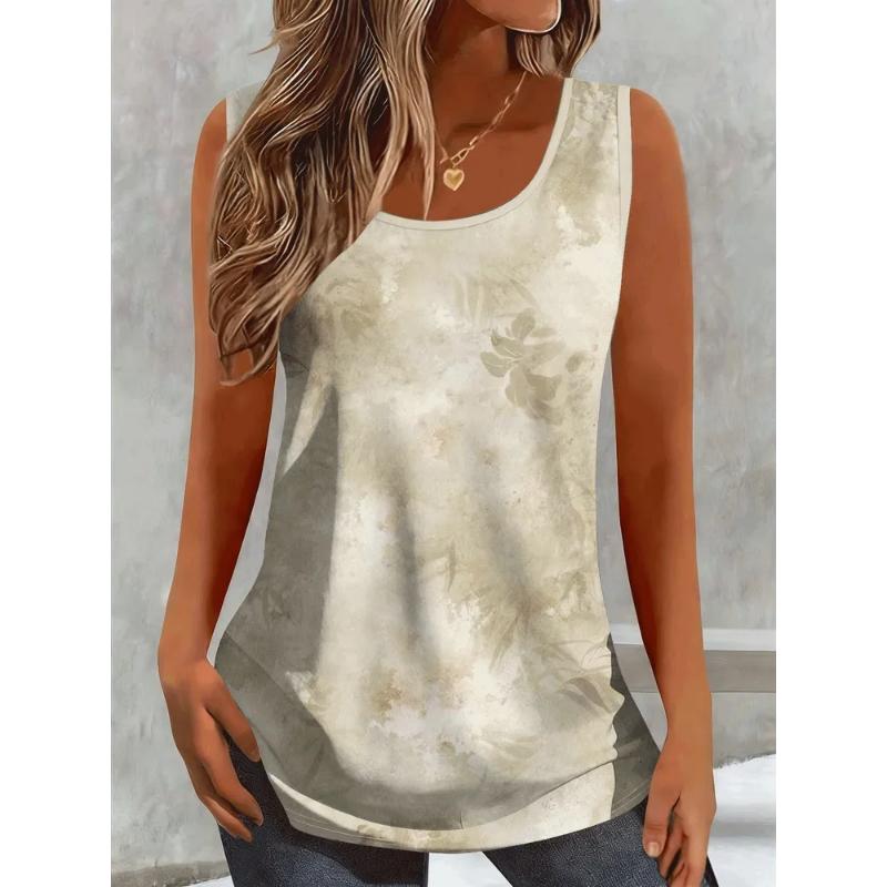 Fashion Women's V-Neck Sleeveless Short Sleeve 2D Flower Color Printing Flower Sleeveless Short Sleeve V-Neck Sleeveless T-Shirt