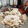 Elegant Peony Floral Round Rug Non-Slip Machine Washable Floor Mat 2D Flat Soft Area Rug for Living Room Bedroom Home Decor