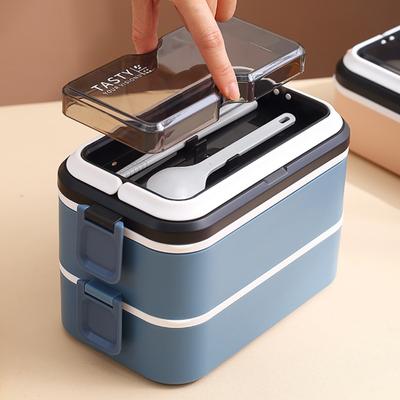 1 Set 700/1400ML Bento Box Grid Design Single/Double-layered Water-filled Heating Lunch Box for School