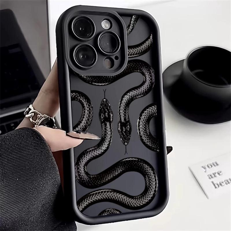 Black Snake Print Phone Case For iPhone 17 16 15 14 Pro Max 13 12 11 XS X XR 7 8 Plus 17Air Shockproof Candy Soft Silicone Cover