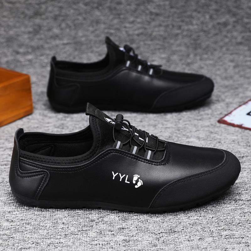 

2025 summer new men s casual shoes leather trend Doudou shoes driving shoes casual leather shoes soft sole versatile shoes 44 чорний