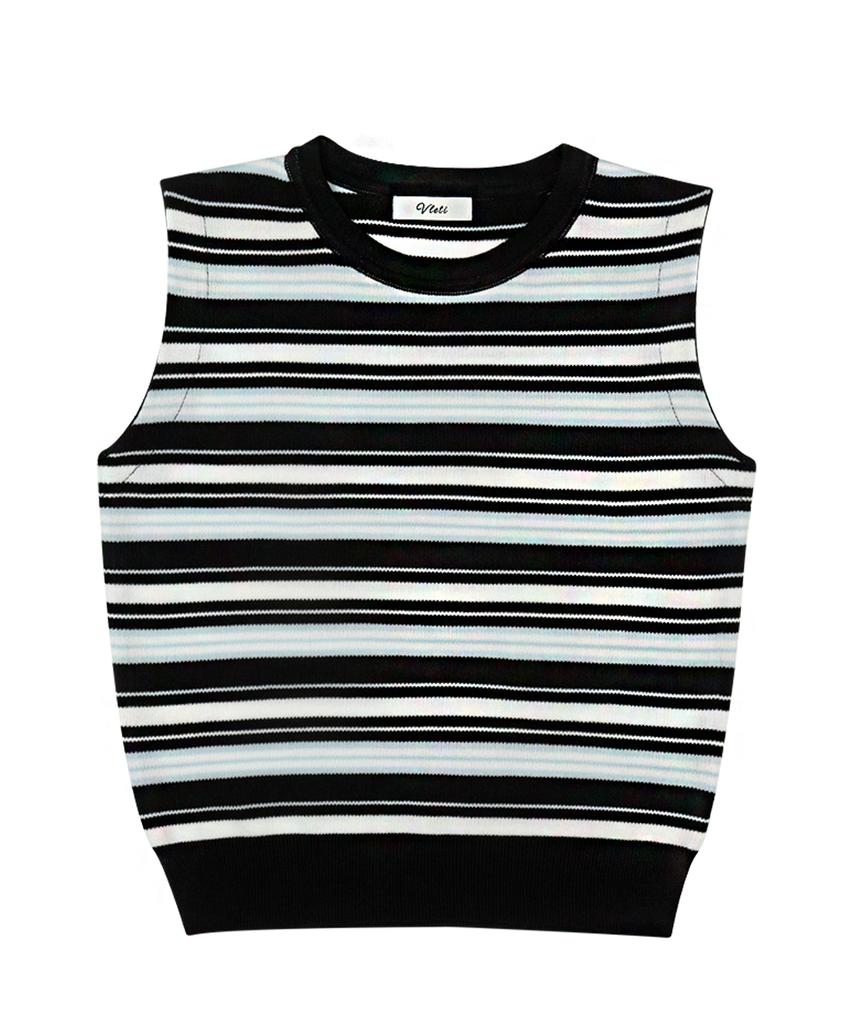 VLETI Stripe Viscose Knit Sleeveless (Black)