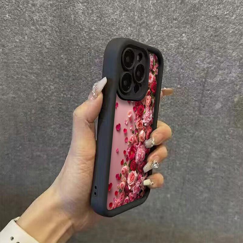 Romantic Rose Petal Art Phone Case for iPhone 17 16 15 14 13 12 11 Series Pro Max Plus Double Layer Protection