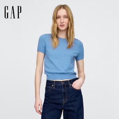 Women's Ribbed Round Neck Short Sleeve Knit Top