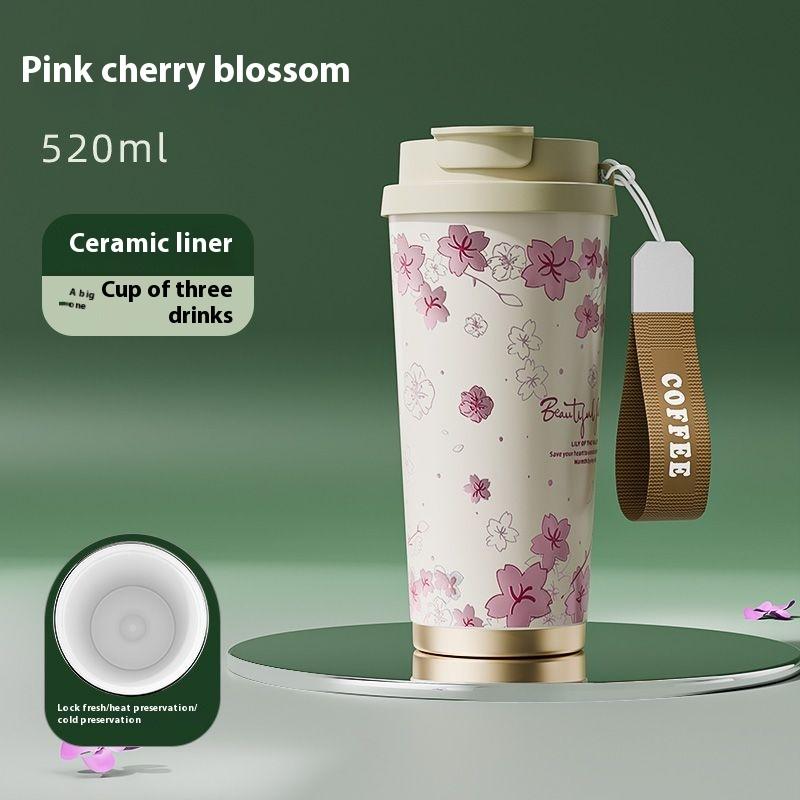 Neuer hochwertiger Kaffee-Thermosbecher mit Keramik-Strohhalm, doppelter Trinkbecher, täglicher Campus-Begleitkaffeebecher