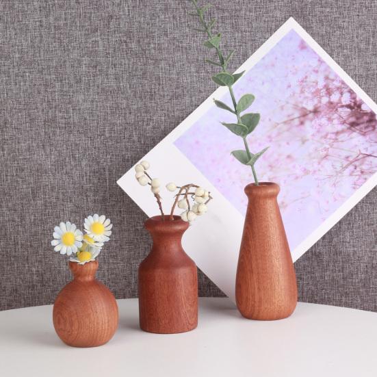 Mini Vaso de Madeira para Flores Secas Feito à Mão Vaso de Flor de Madeira Natural Pequeno Vaso Decorativo para Mesa Estante Decoração de Casa