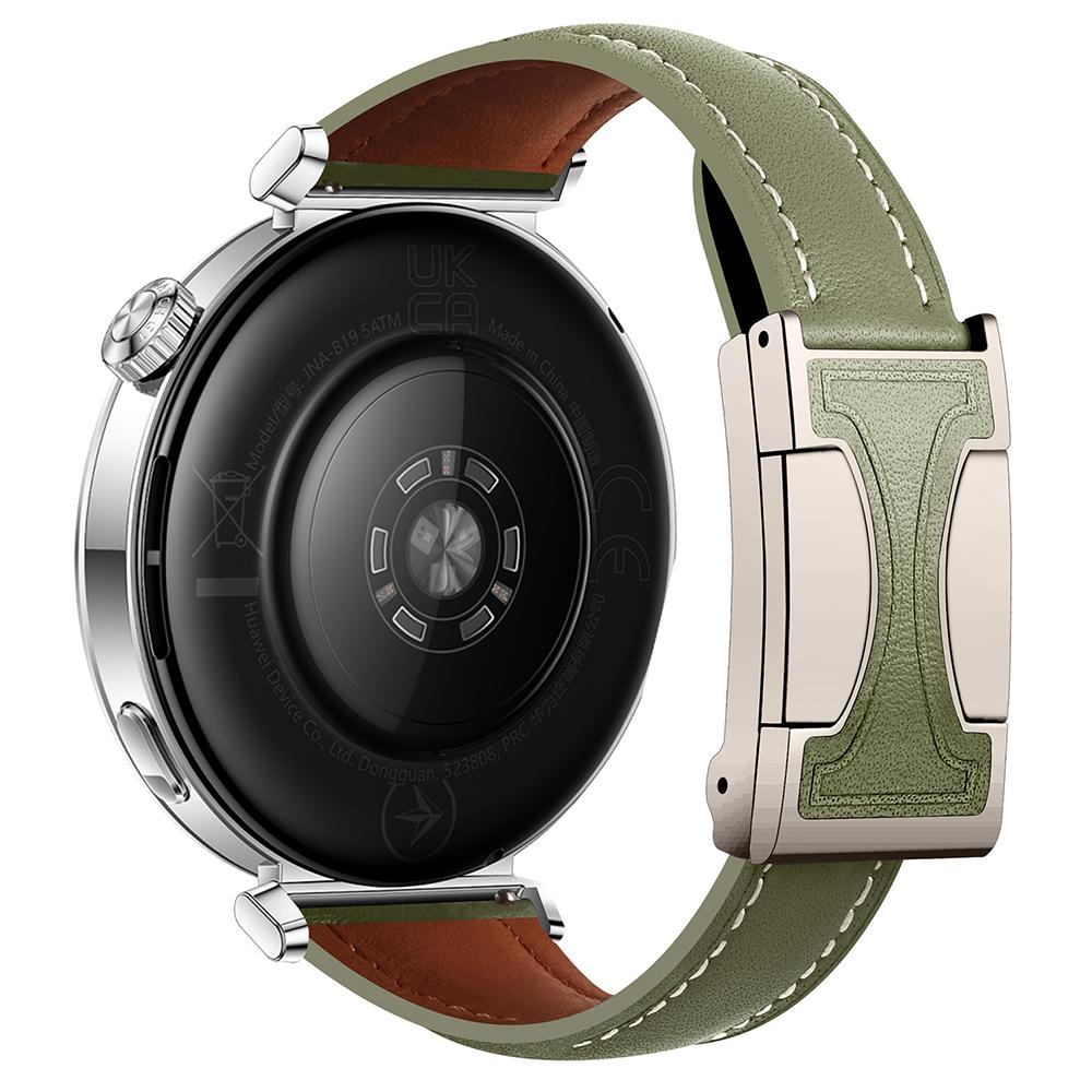 

20mm Genuine Cow Leather Strap for Samsung Galaxy Watch7 44mm/40mm/Huawei Watch GT 3 42mm Flat Texture Magnetic Watch Band Green