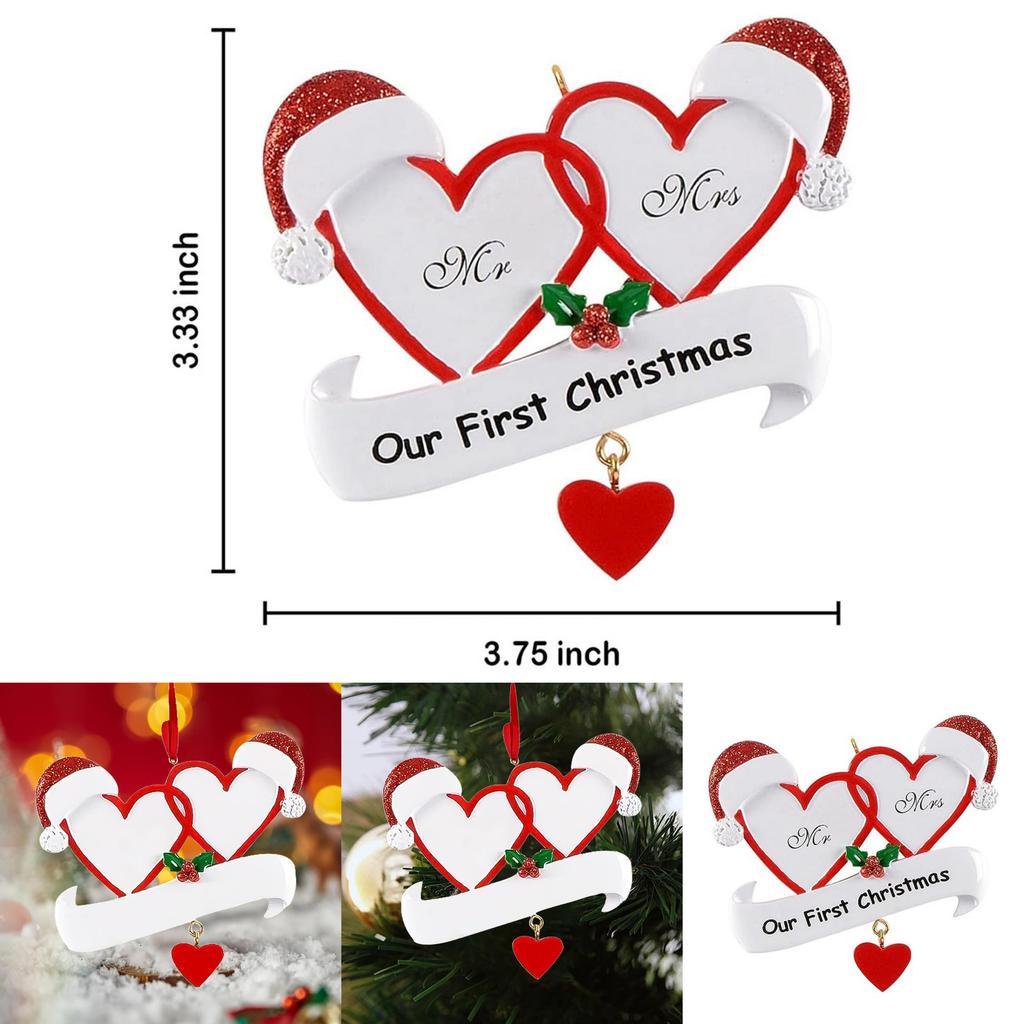 Double Heart Red Hat Christmas Tree Ornament Adorable Resin Hand-painted Decoration For Holiday Cheer
