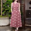 ZANZEA Women Vacation Casual V-Neck Sleeveless Polka Dot A-Line Slit Dress
