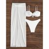 Solid Color 3-piece Bikini Sexy Swimsuit High Cut Beach Dress New Bathing Suit Cover Up Long Skirt Holiday Wear