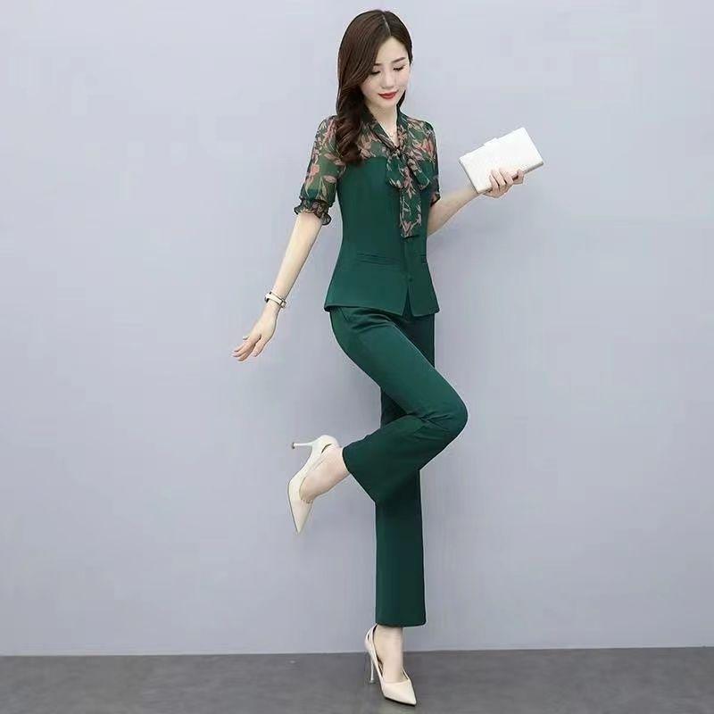 Women's Chiffon Printed Suit Spring And Autumn Fashion Slim Tops Wide Leg Pants 2 Two Piece Set Cute Outfits For Women