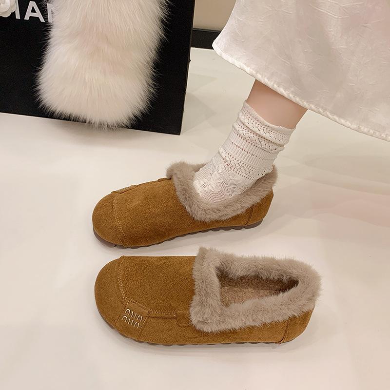 Retro plush shoes women's winter 2025 new soft-soled outer wear Doudou shoes warm cotton shoes mother shoes