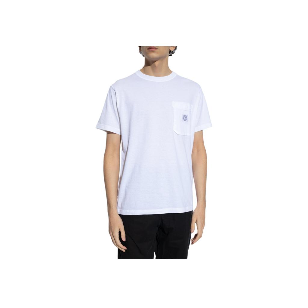 STONE ISLAND Solid Color Crew Neck Fitted Short Sleeve T-Shirt Men Tops White 801521957-A0001