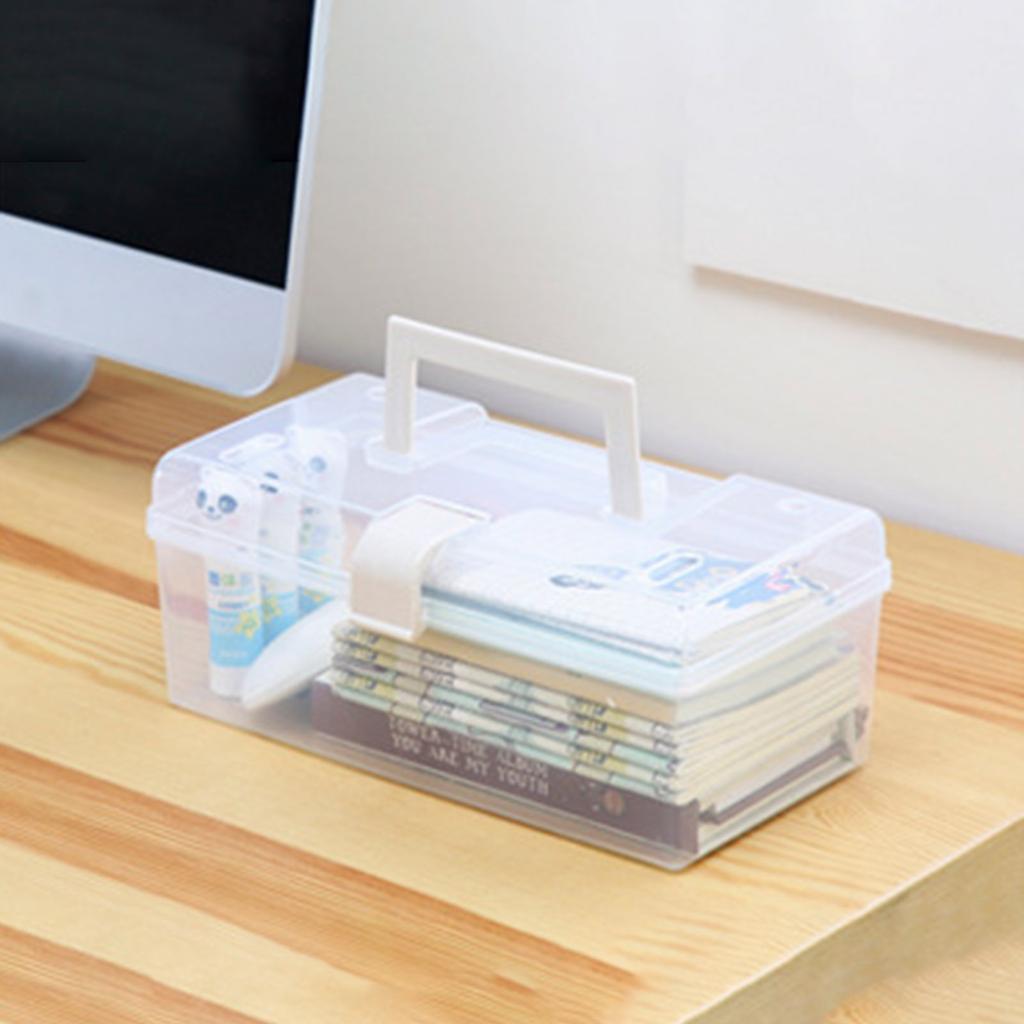 Scatola Portatile Trasparente con Manico Contenitore Multifunzione Forniture per Batteria Forbici Unghie Strumento di Bellezza Organizza