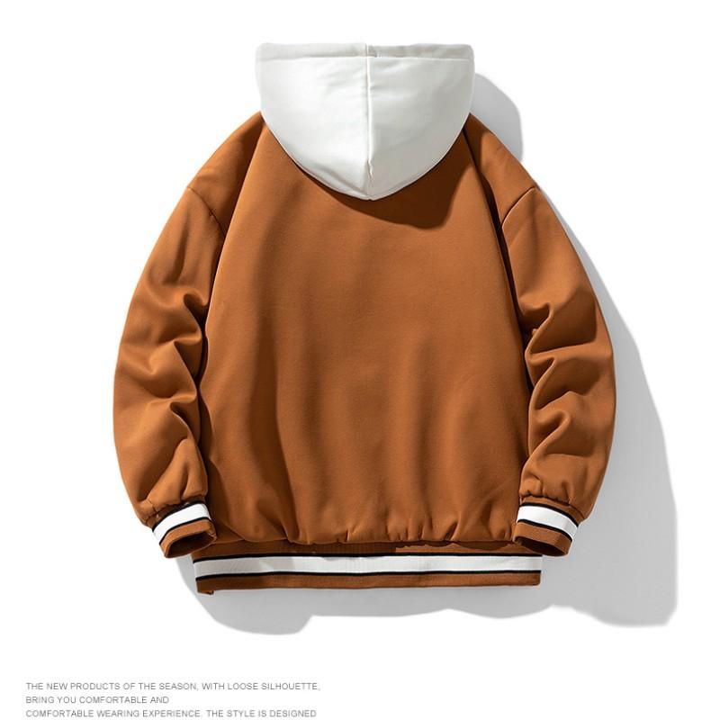 Spring and Autumn Men's Hooded Zipper Fashion Baseball Fake Two-piece Jacket Embroidered Fashion Couple Coat