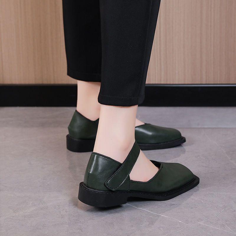 British lazy single shoes 2025 new French retro square head thick heel Mary Jane shoes small leather shoes women