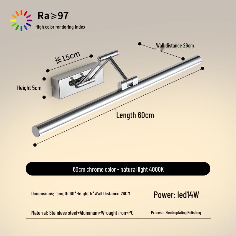 LED Vanity Mirror Light: Drill-Free Installation for Bathroom or Dressing Table Cabinets